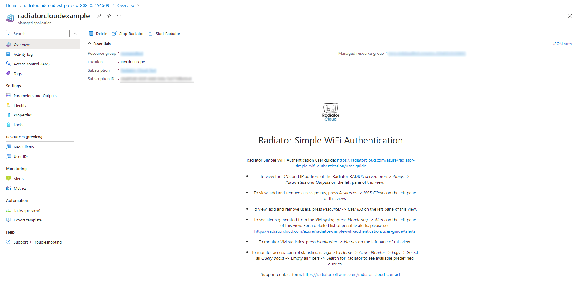 First view of Radiator Cloud Simple WiFi authentication application